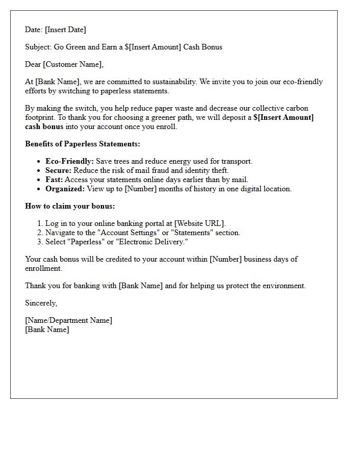 Eco-Friendly Banking Paperless Statement Cash Bonus Letter