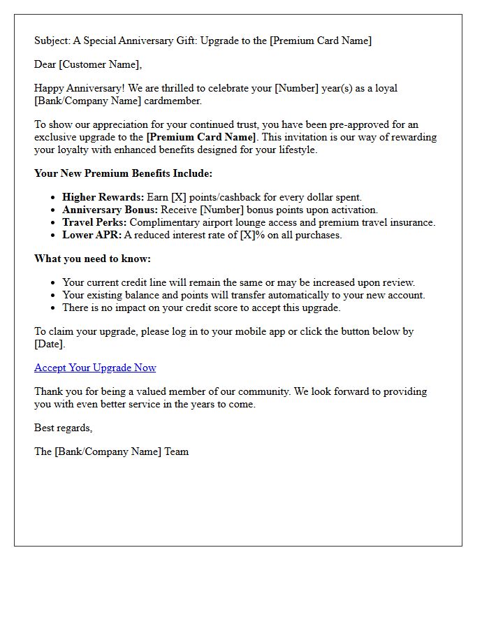 Account Anniversary Premium Rewards Credit Card Upgrade Letter