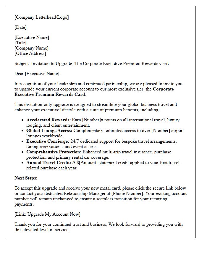 Corporate Executive Premium Rewards Card Upgrade Letter