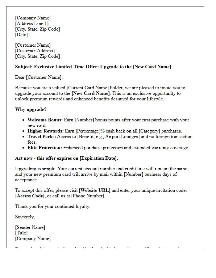 Limited Time Premium Rewards Card Upgrade Offer Letter