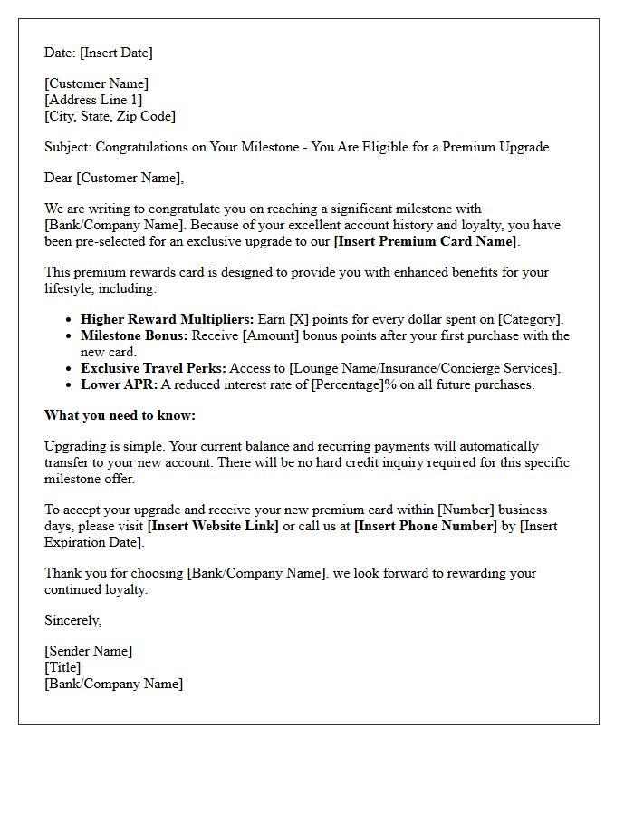 Milestone Achievement Premium Rewards Credit Card Upgrade Letter