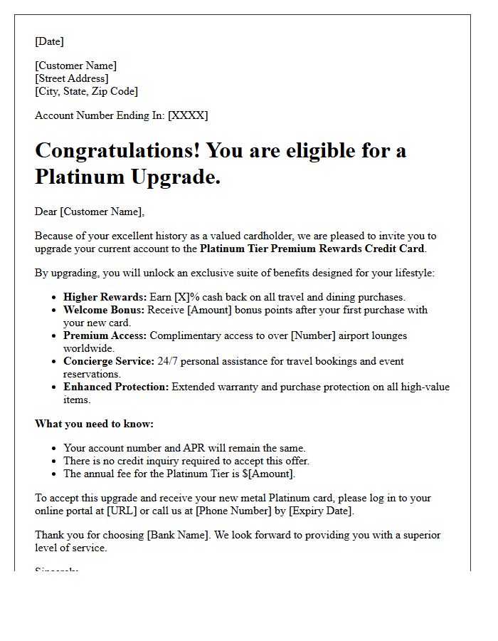 Platinum Tier Premium Rewards Credit Card Upgrade Letter
