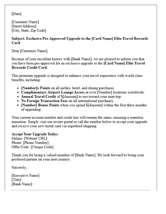 Pre-Approved Elite Travel Rewards Credit Card Upgrade Letter