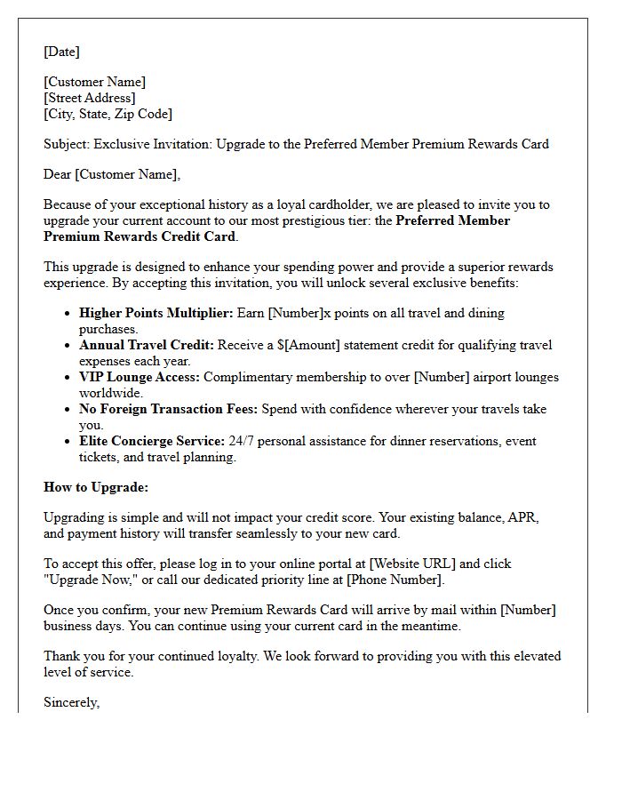 Preferred Member Premium Rewards Credit Card Upgrade Letter