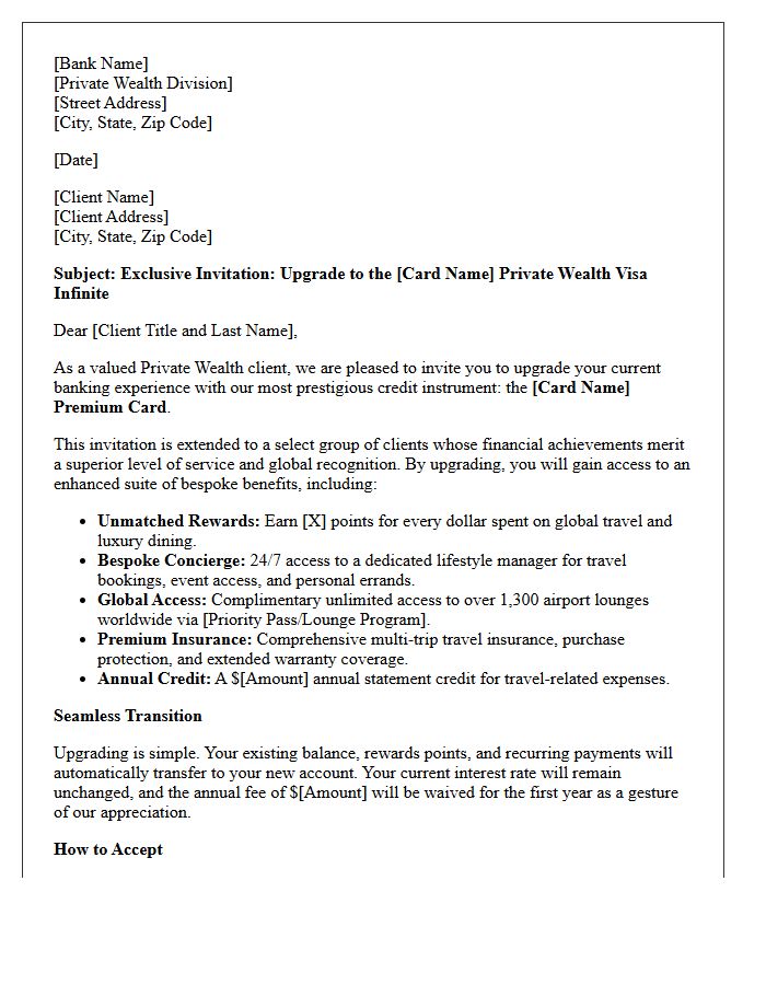 Private Wealth Premium Credit Card Upgrade Invitation Letter