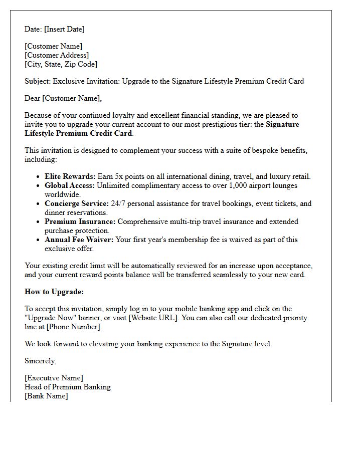 Signature Lifestyle Premium Credit Card Upgrade Invitation Letter