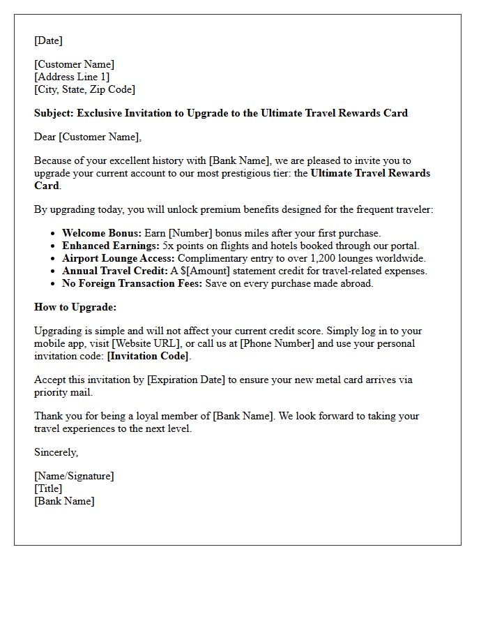Ultimate Travel Rewards Credit Card Upgrade Invitation Letter