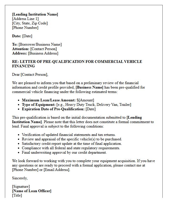 Commercial Vehicle Financing Pre-Qualification Letter
