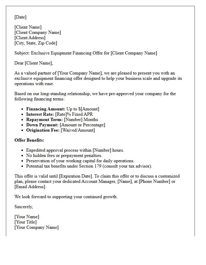 Exclusive Client Equipment Financing Offer Letter