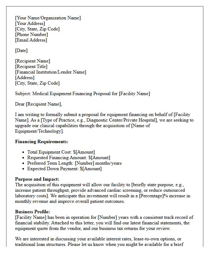 Medical Equipment Financing Proposal Letter
