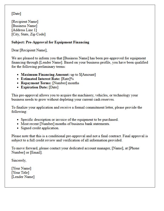 Pre-Approval Equipment Financing Offer Letter