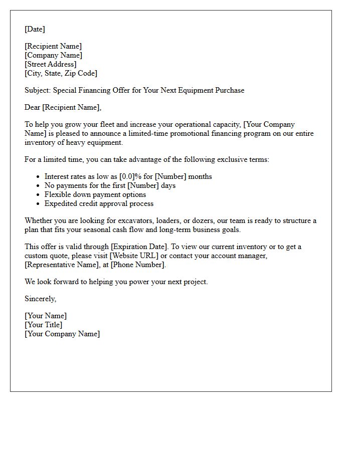 Promotional Heavy Equipment Financing Offer Letter