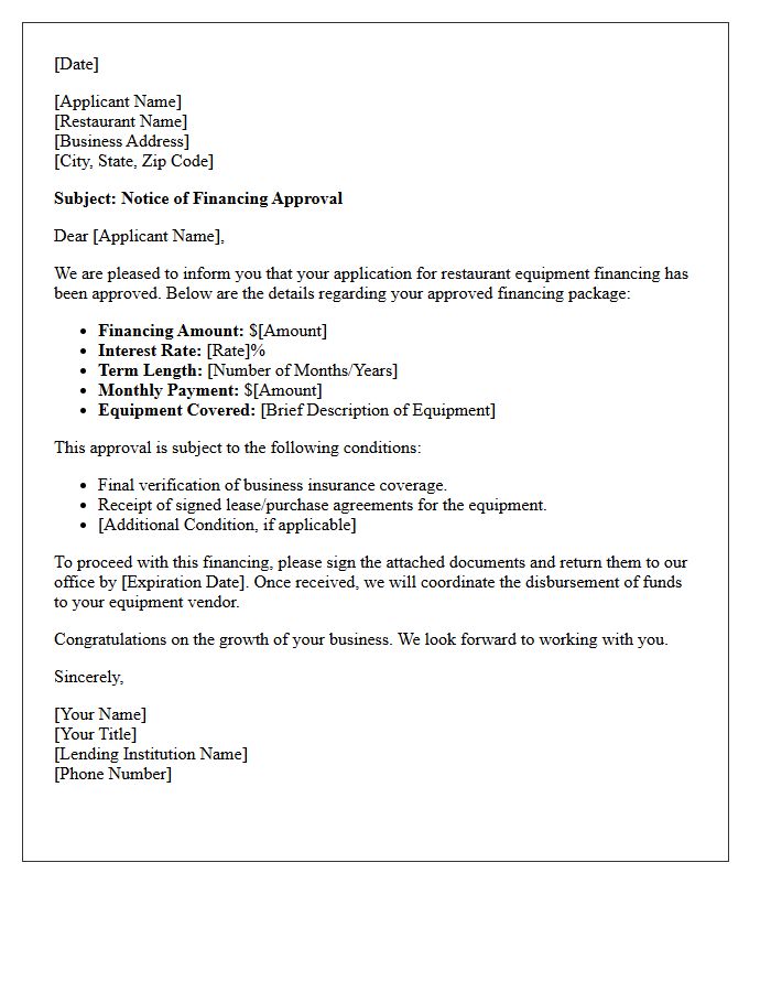 Restaurant Equipment Financing Approval Letter