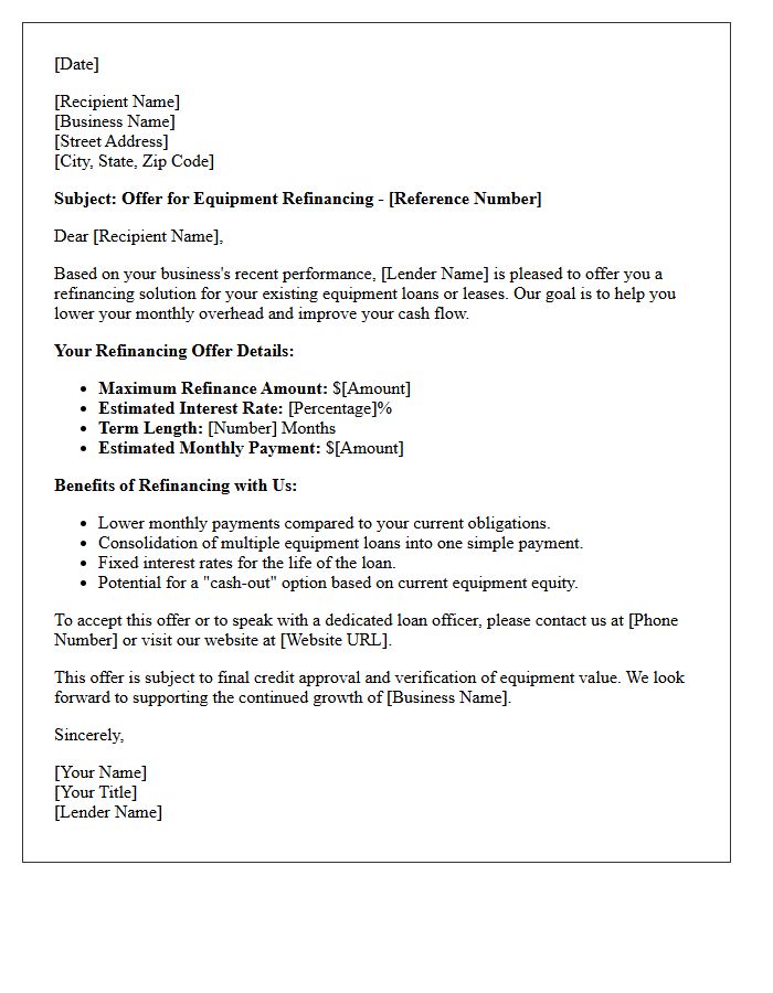 Small Business Equipment Refinancing Offer Letter