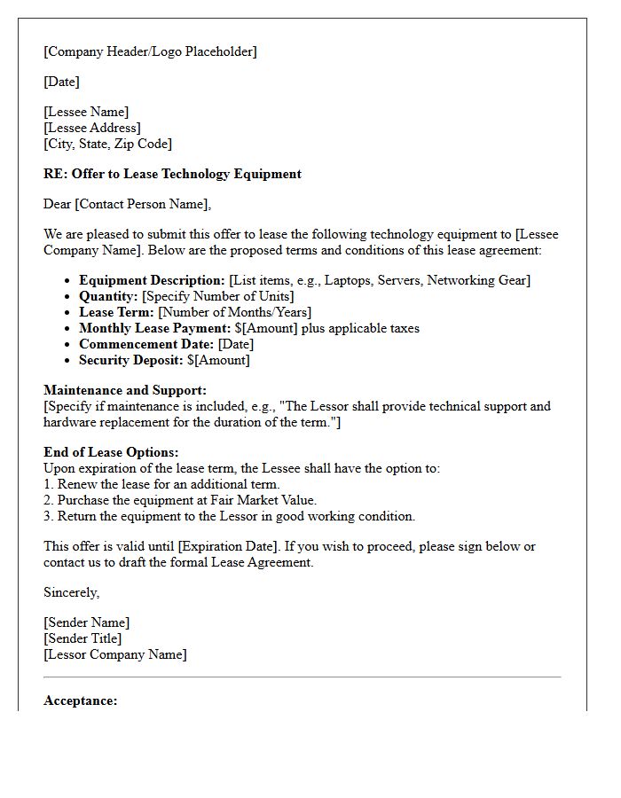 Technology Equipment Lease Offer Letter