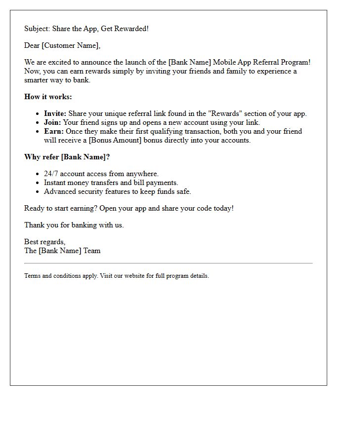 Digital Banking Mobile App Referral Bonus Program Announcement Letter