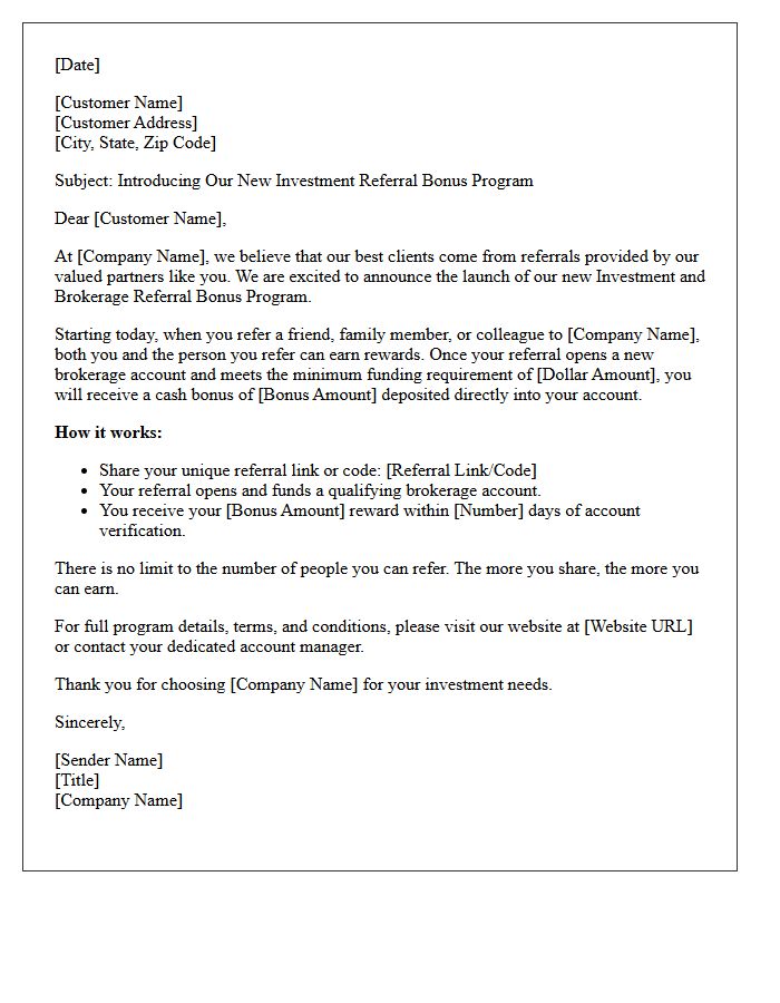 Investment and Brokerage Customer Referral Bonus Program Announcement Letter