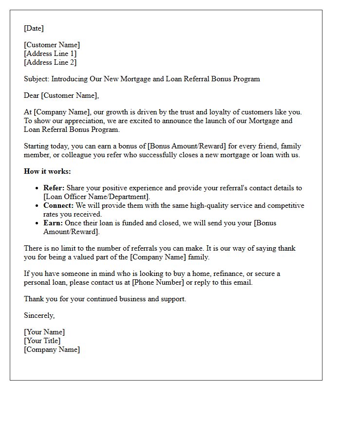 Mortgage and Loan Customer Referral Bonus Program Announcement Letter