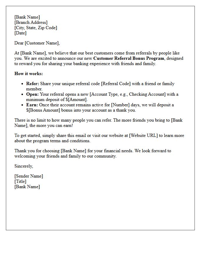 Retail Banking Customer Referral Bonus Program Announcement Letter