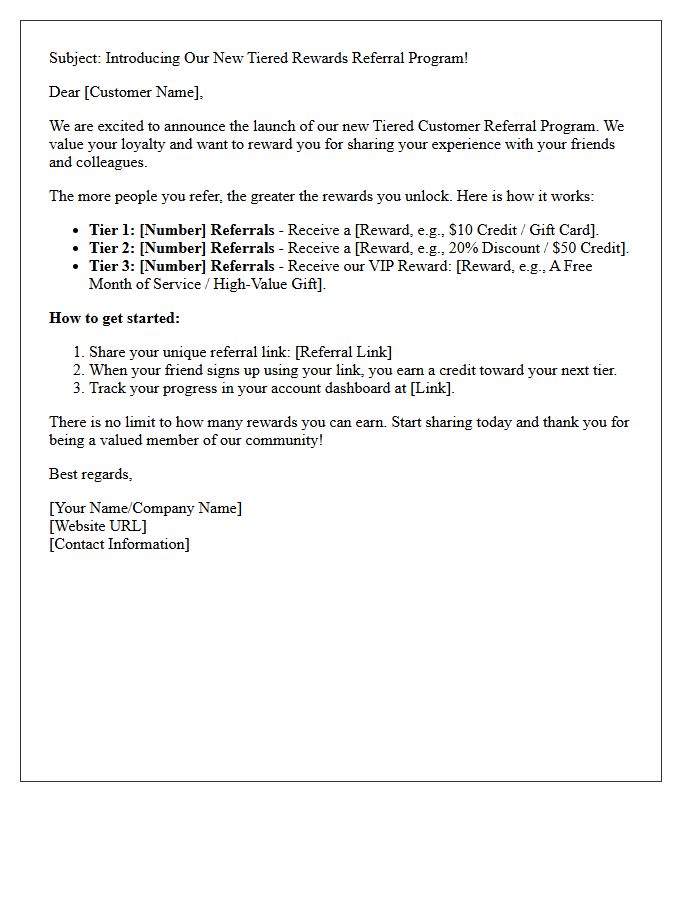 Tiered Reward Customer Referral Bonus Program Announcement Letter