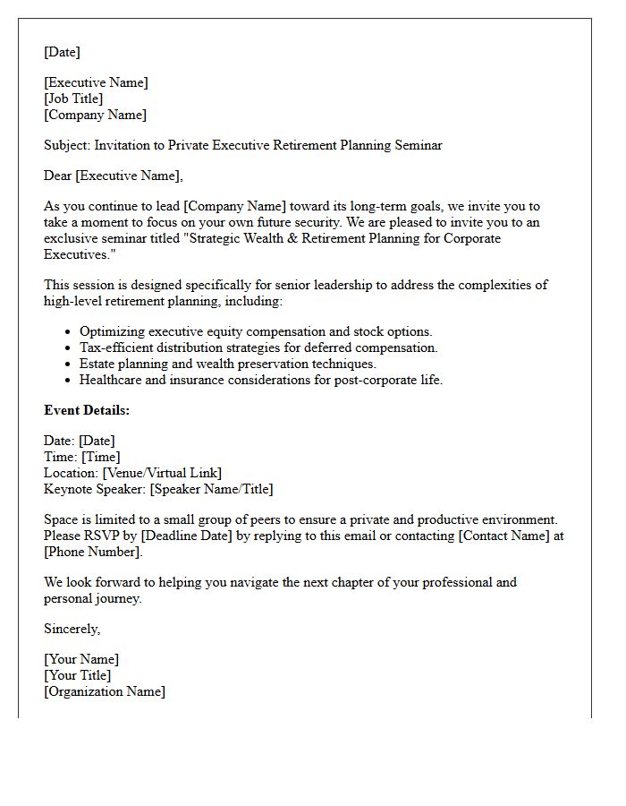 Corporate Executive Retirement Planning Seminar Invitation Letter