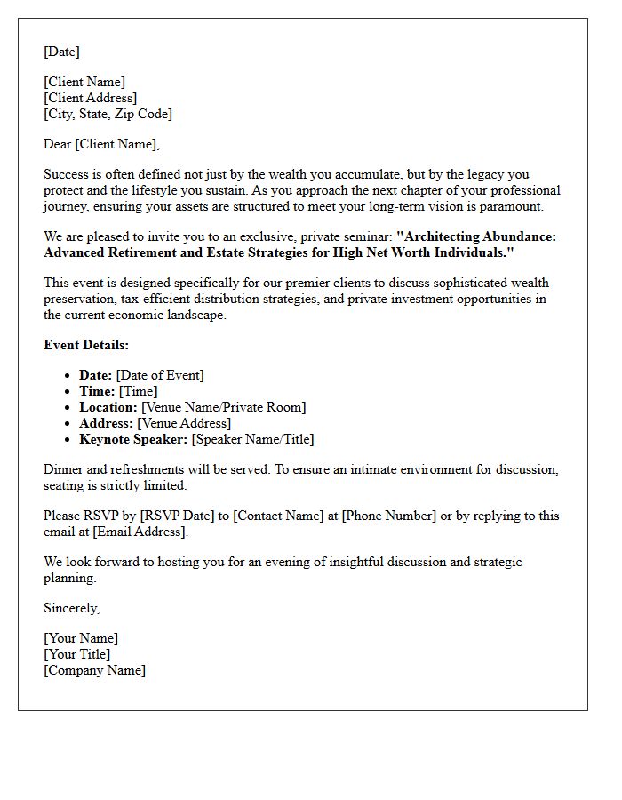 High Net Worth Client Retirement Planning Seminar Invitation Letter