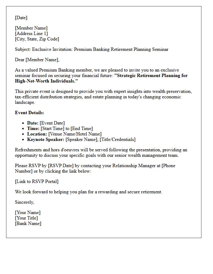 Premium Banking Member Retirement Planning Seminar Invitation Letter
