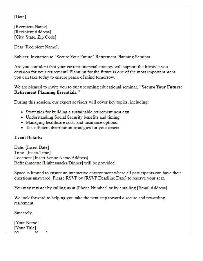 Secure Your Future Retirement Planning Seminar Invitation Letter