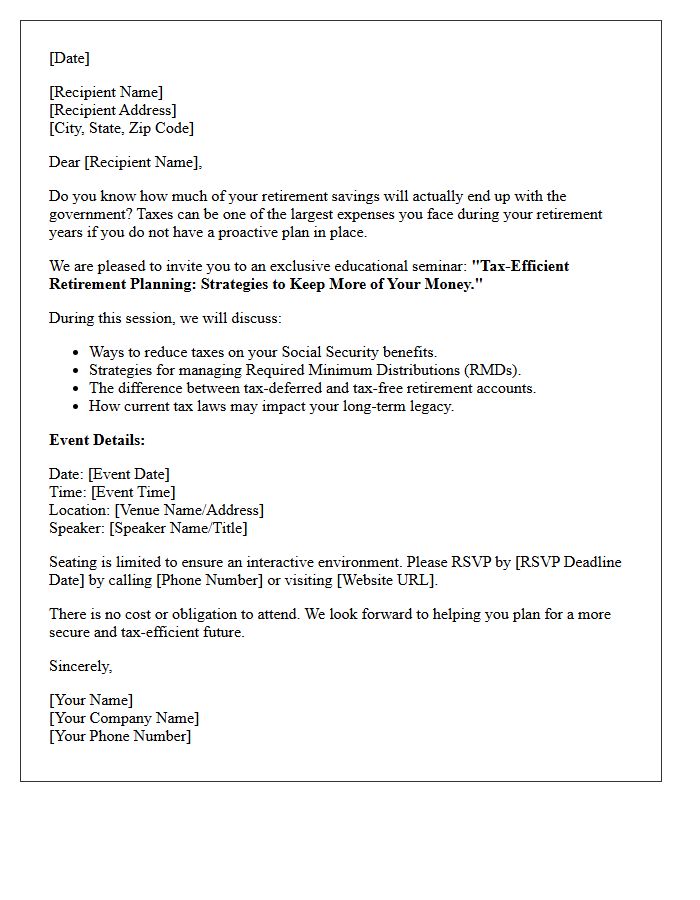 Tax Efficient Retirement Planning Seminar Invitation Letter