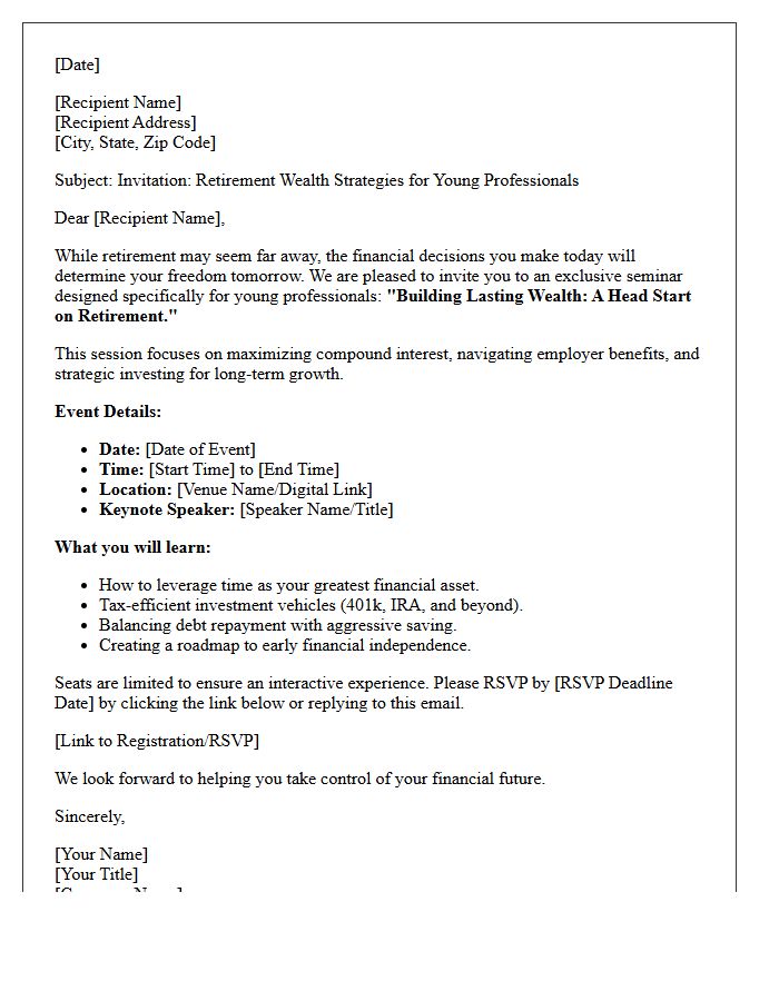 Young Professional Retirement Wealth Seminar Invitation Letter