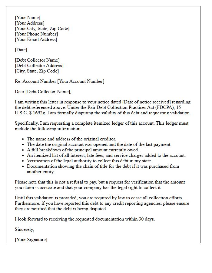 Debt Collection Itemized Ledger Validation Letter