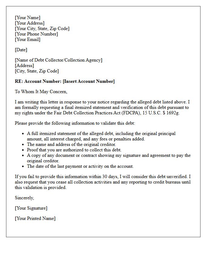 Final Itemized Statement Debt Validation Notice Letter