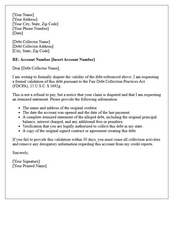 Initial Itemized Statement Debt Validation Letter