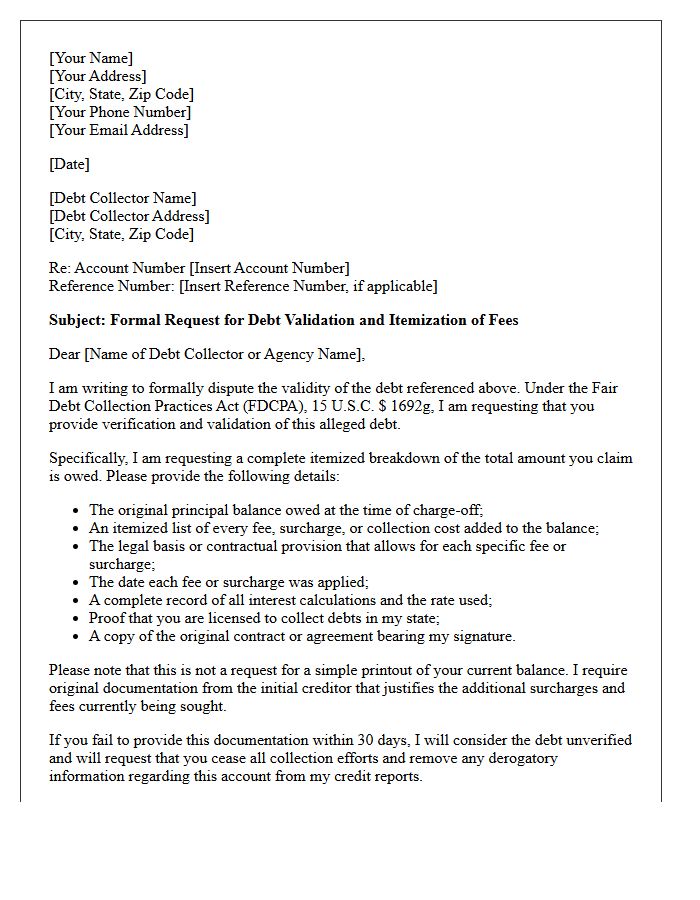 Itemized Fee And Surcharge Debt Validation Letter