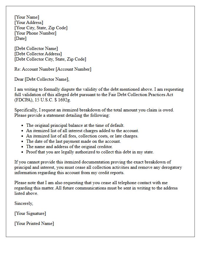 Itemized Principal And Interest Debt Validation Letter