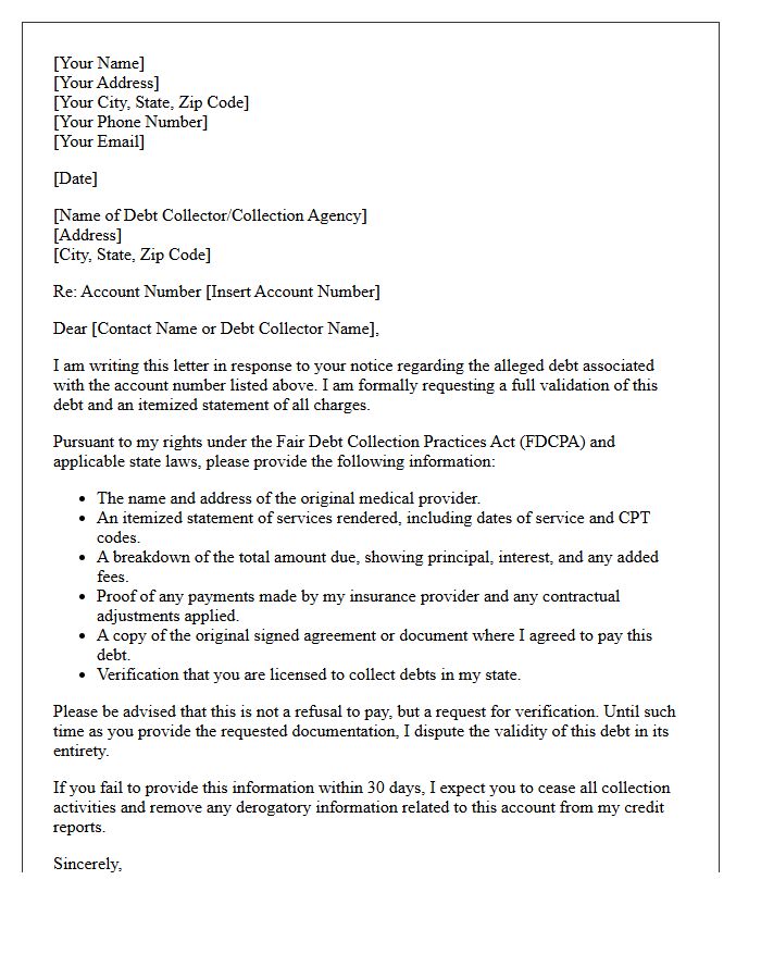 Medical Debt Itemized Statement Validation Letter