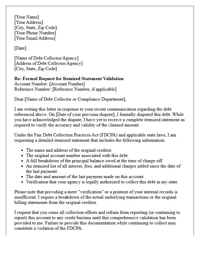 Post-Dispute Itemized Statement Validation Letter