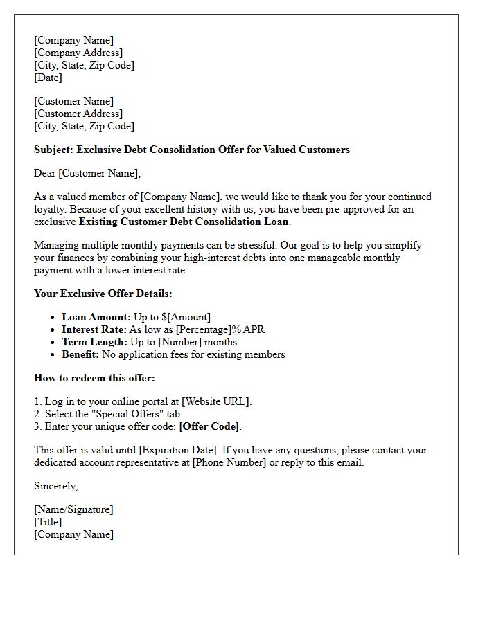 Exclusive Existing Customer Debt Consolidation Offer Letter