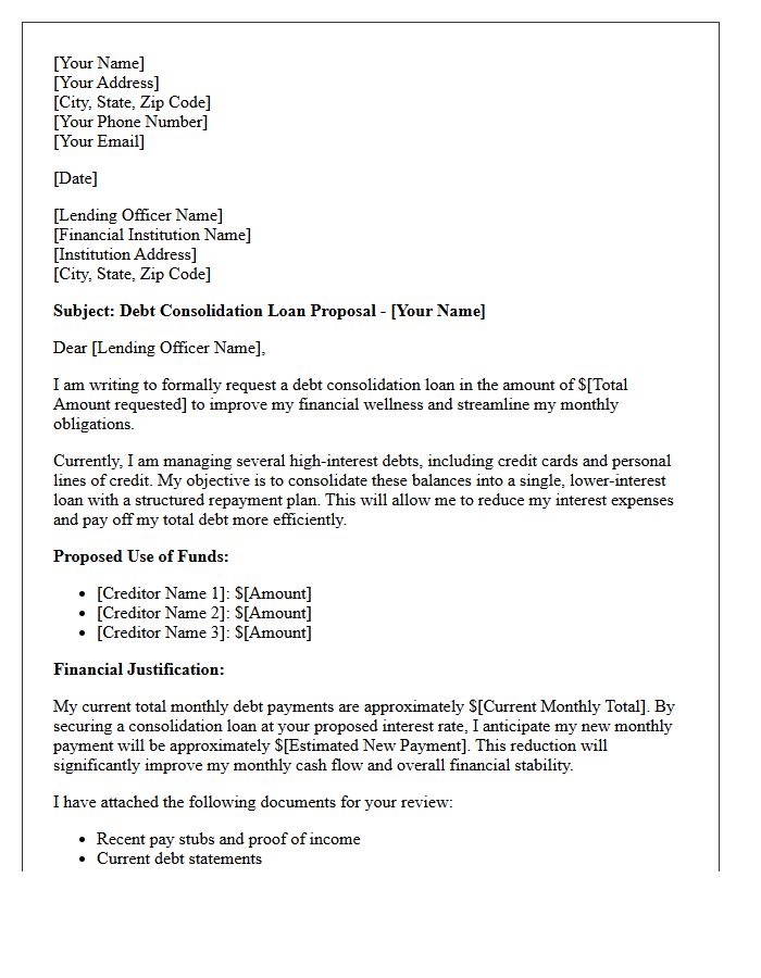 Financial Wellness Debt Consolidation Loan Proposal Letter
