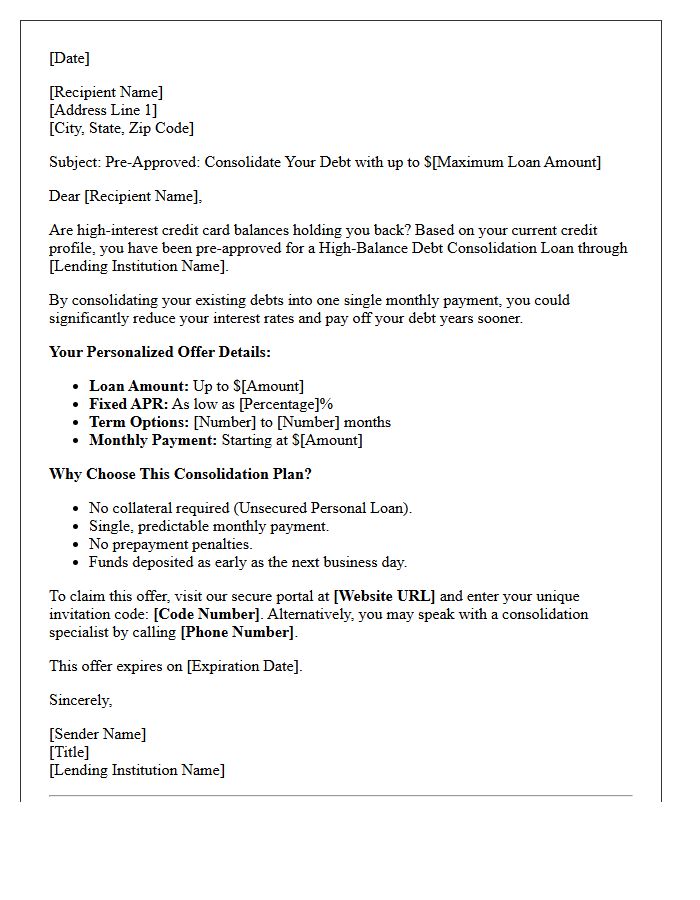 High Balance Debt Consolidation Personal Loan Offer Letter