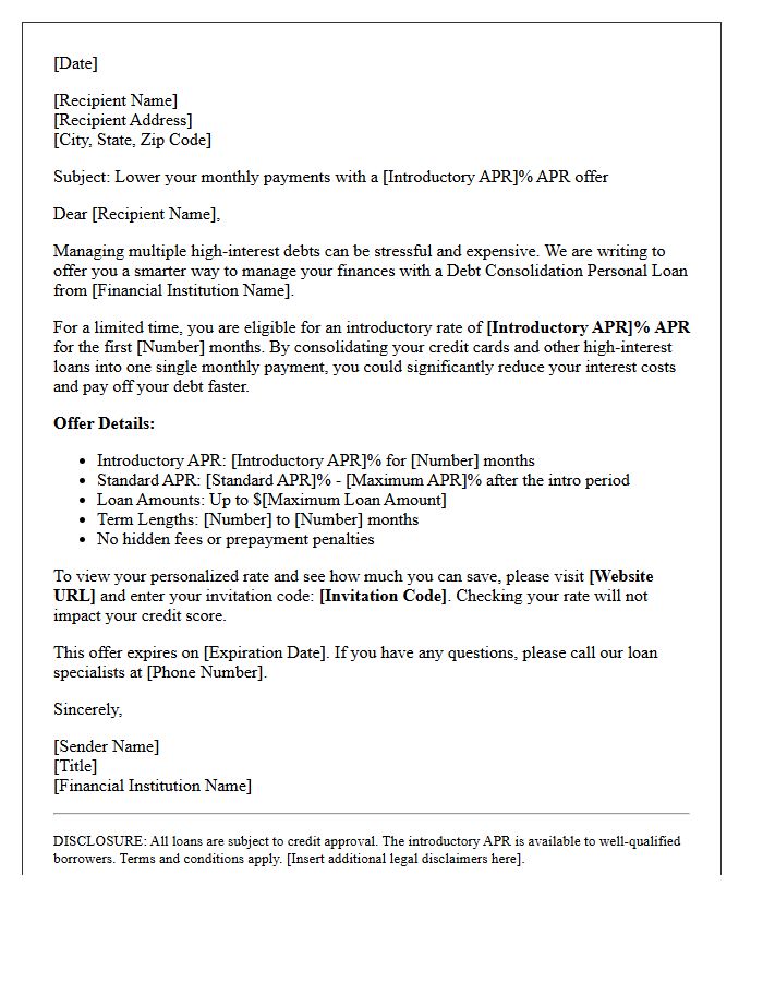 Introductory APR Debt Consolidation Personal Loan Letter