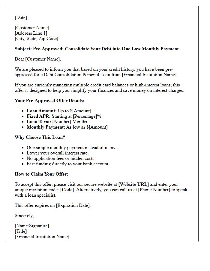 Pre-Approved Debt Consolidation Personal Loan Offer Letter