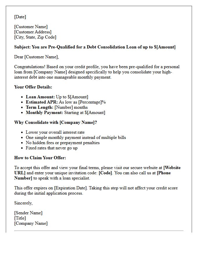 Pre-Qualified Personal Loan Debt Consolidation Offer Letter