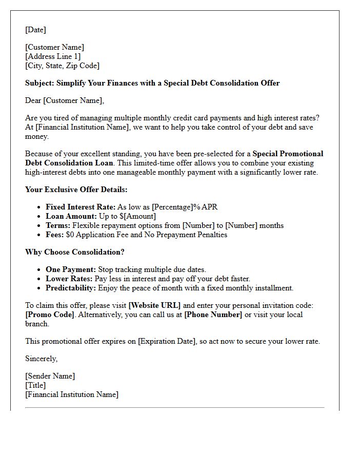Special Promotional Debt Consolidation Loan Offer Letter