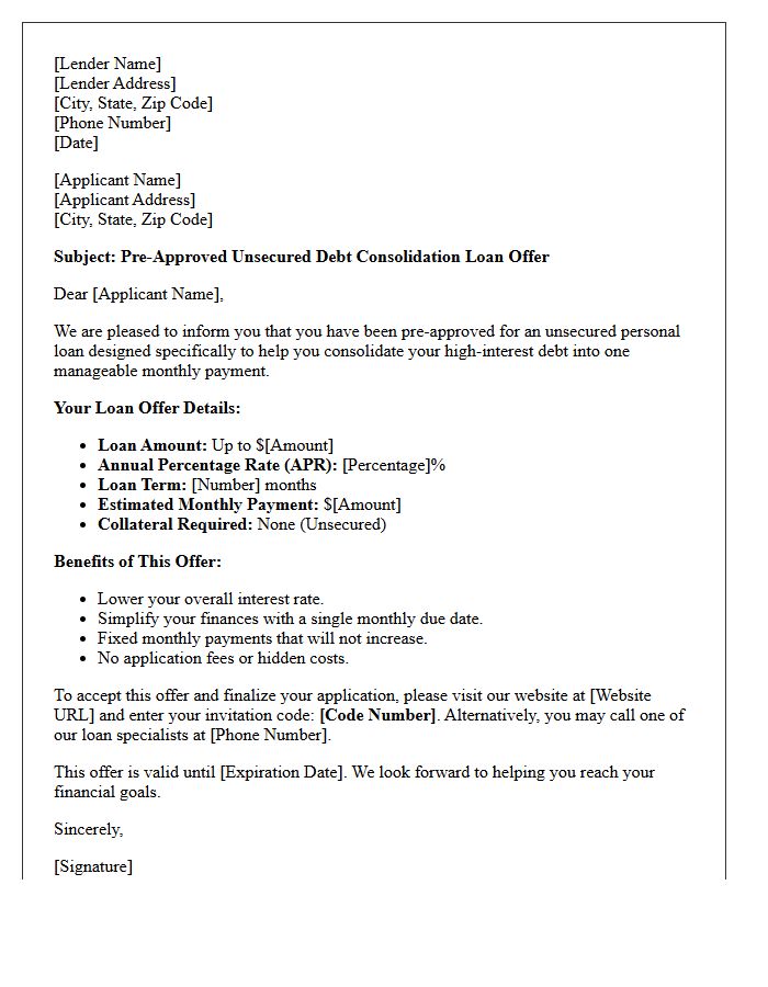 Unsecured Debt Consolidation Personal Loan Offer Letter