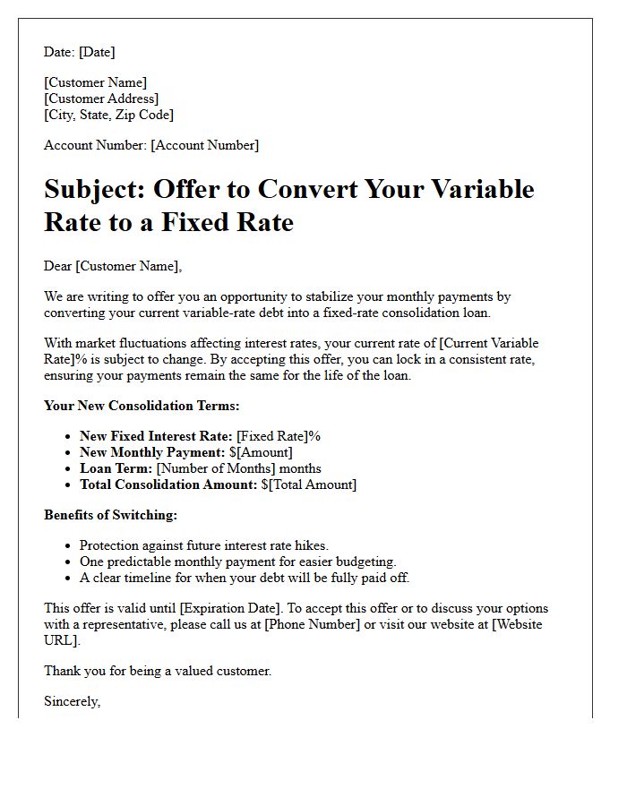 Variable To Fixed Rate Debt Consolidation Offer Letter