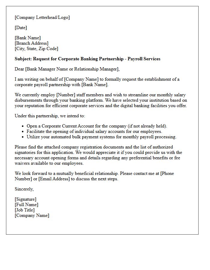 Corporate Banking Partnership Payroll Letter