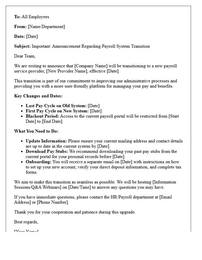 Corporate Payroll Transition Announcement Letter