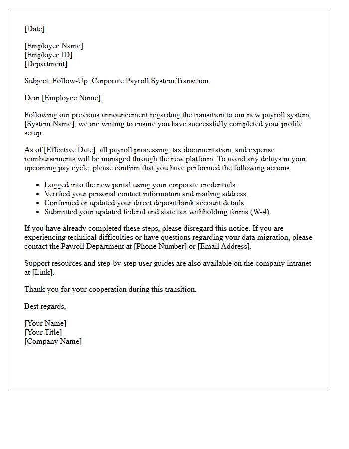 Corporate Payroll Transition Follow-Up Letter