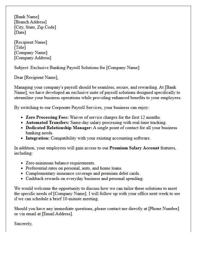 Exclusive Banking Payroll Solutions Promotional Letter